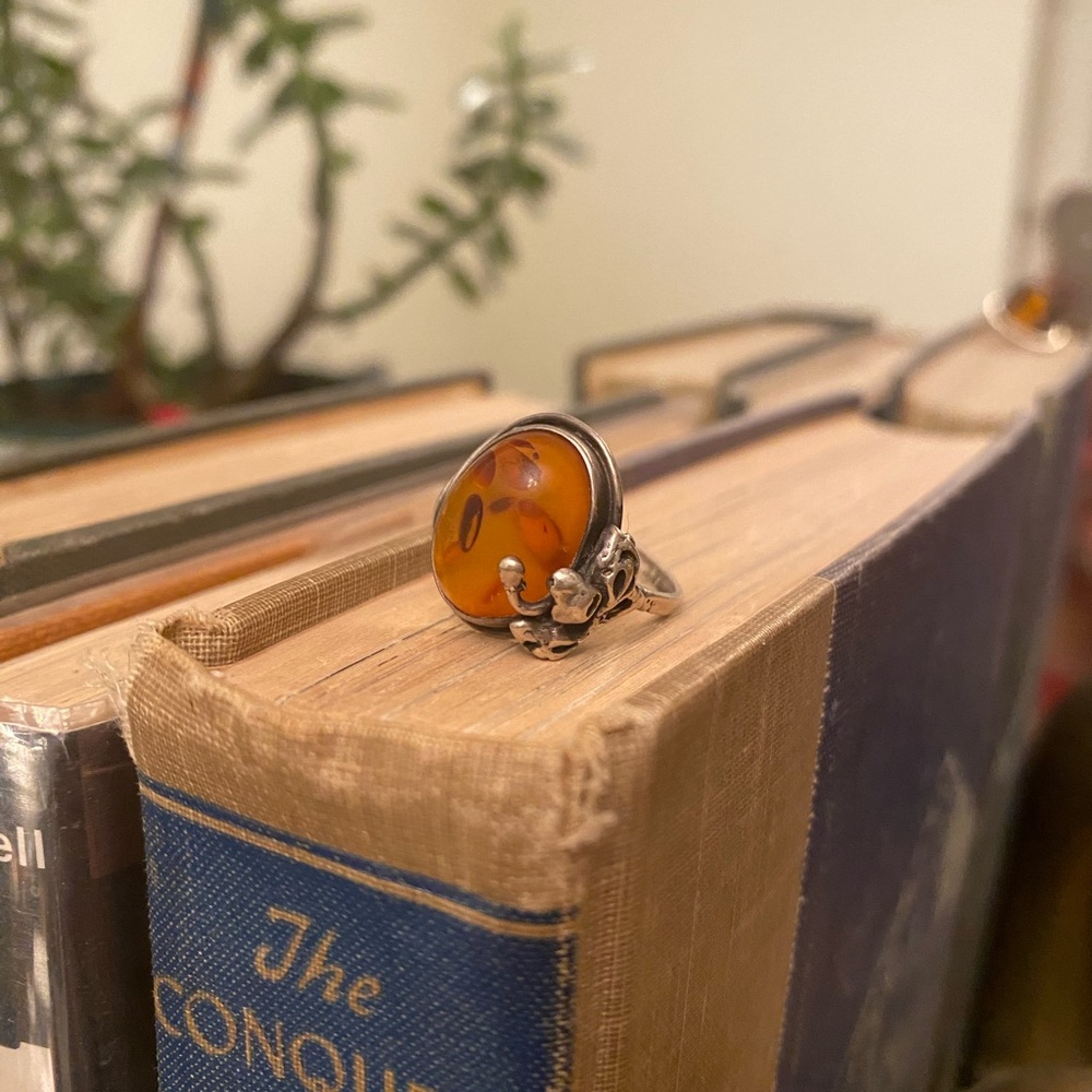 Sterling Silver & Amber Ring
